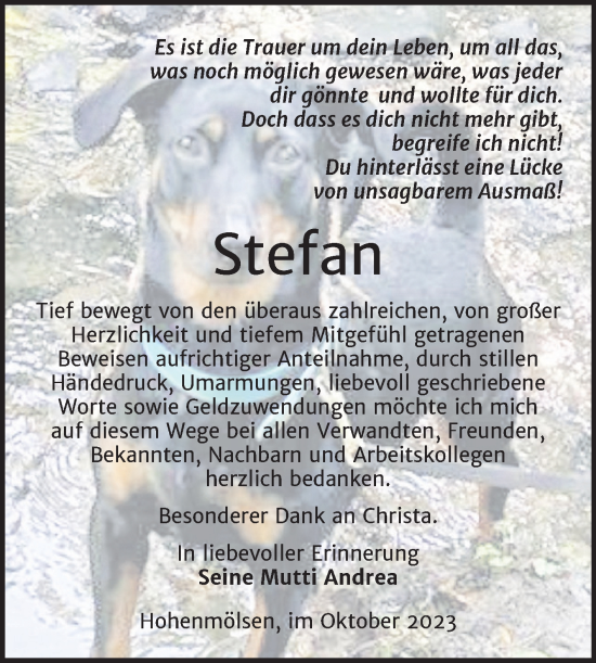 Traueranzeige von Stefan  von Trauerkombi Weißenfels