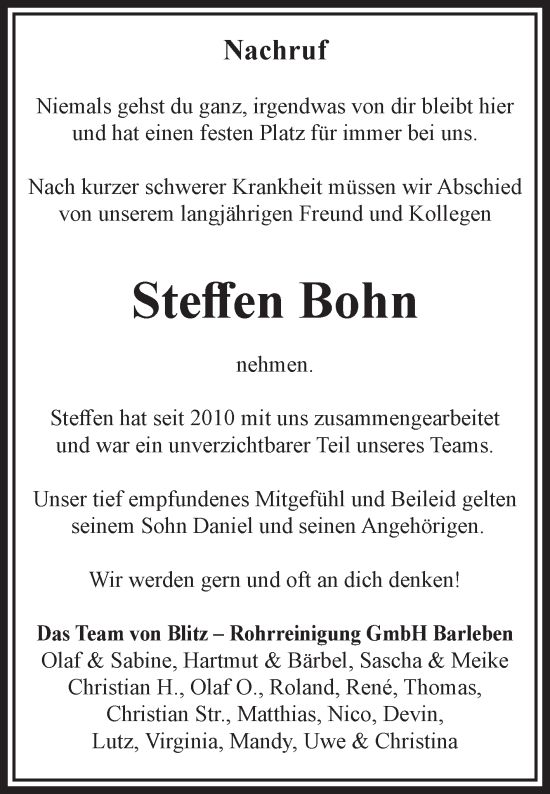 Traueranzeige von Steffen Bohn von Volksstimme Magdeburg