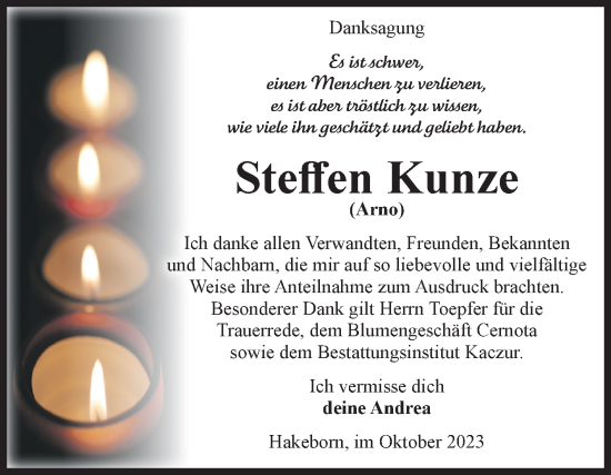 Traueranzeige von Steffen Kunze von Volksstimme Staßfurt