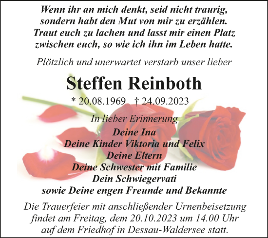 Traueranzeige von Steffen Reinboth von Trauerkombi Dessau