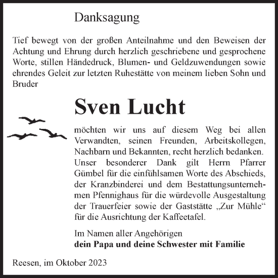 Traueranzeige von Sven Lucht von Volksstimme Burg/Genthin