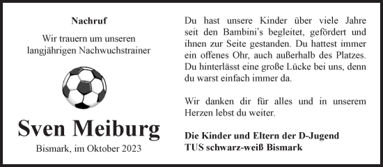 Traueranzeige von Sven Meiburg von Volksstimme Altmark Ost