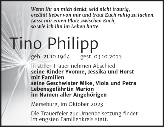 Traueranzeige von Tino Philipp von Trauerkombi Merseburg