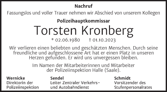 Traueranzeige von Torsten Kronberg von Naumburger Tageblatt