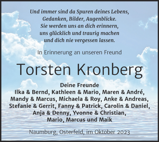 Traueranzeige von Torsten Kronberg von Trauerkombi Zeitz