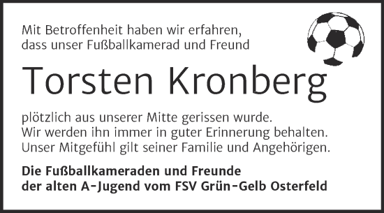 Traueranzeige von Torsten Kronberg von Trauerkombi Zeitz