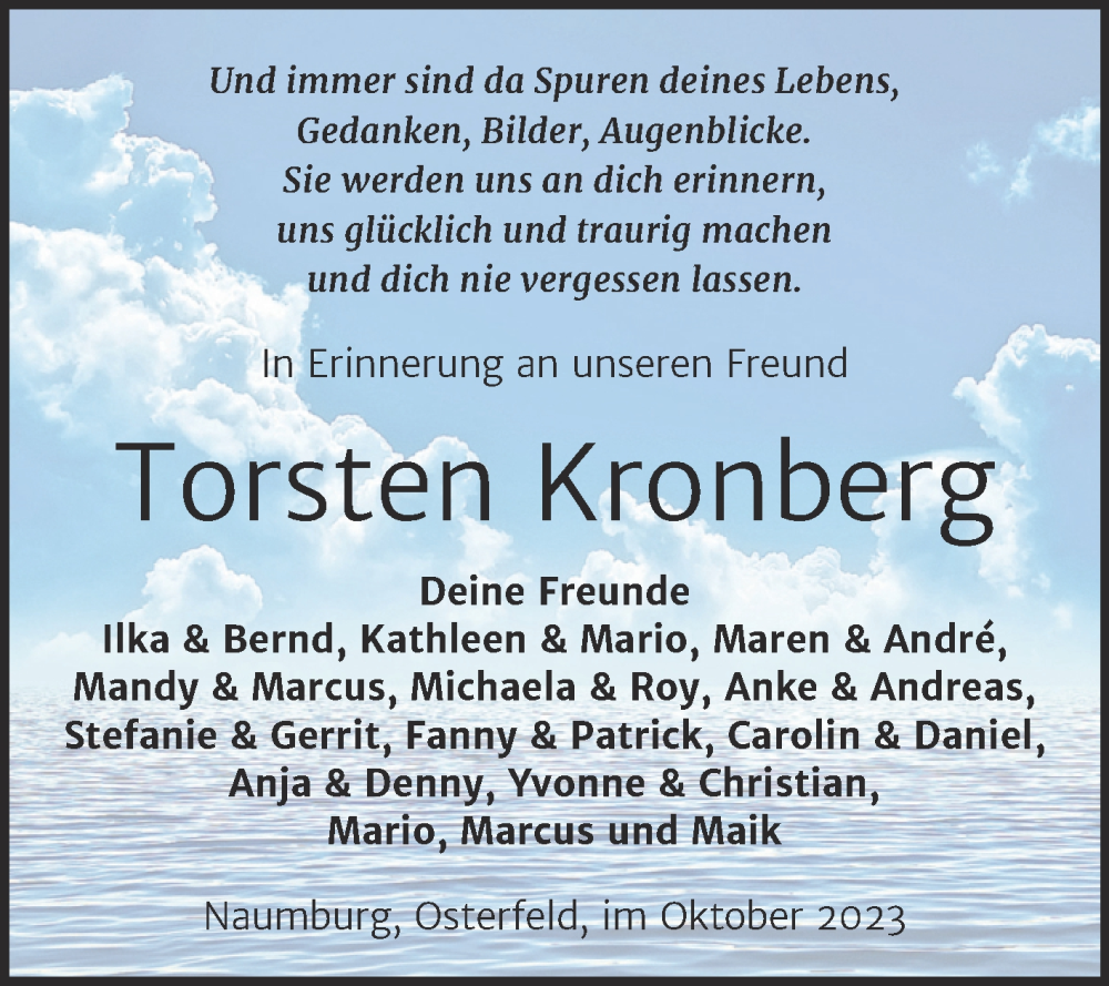 Traueranzeige für Torsten Kronberg vom 21.10.2023 aus Trauerkombi Zeitz