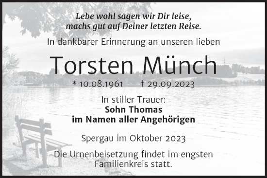 Traueranzeige von Torsten Münch von Trauerkombi Merseburg
