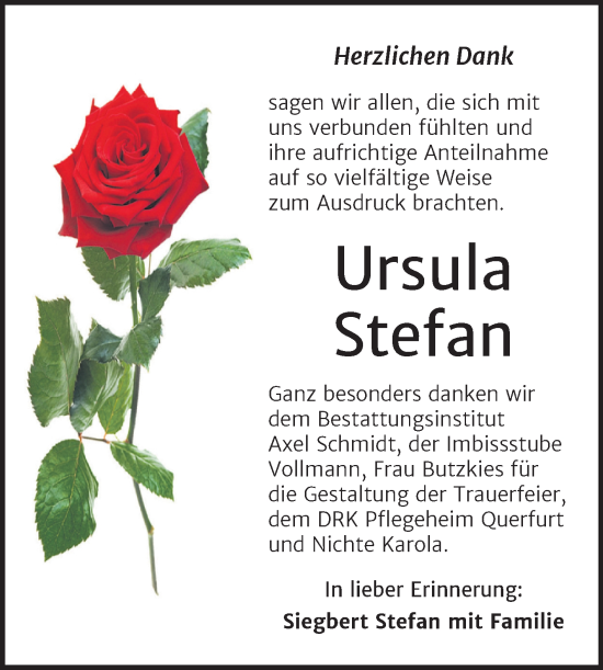 Traueranzeige von Ursula Stefan von Trauerkombi Merseburg