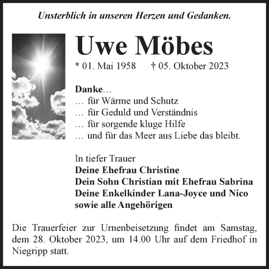 Traueranzeige von Uwe Möbes von Volksstimme Burg/Genthin