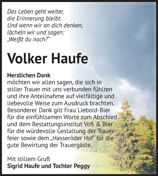 Traueranzeige von Volker Haufe von Volksstimme Wernigerode