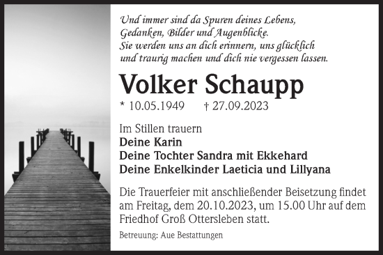 Traueranzeige von Volker Schaupp von Volksstimme Magdeburg