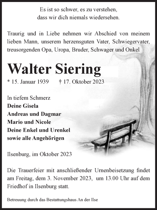 Traueranzeige von Walter Siering von Volksstimme Wernigerode