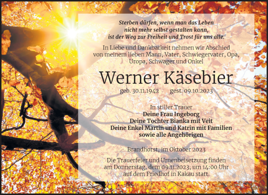 Traueranzeige von Werner Käsebier von Trauerkombi Wittenberg
