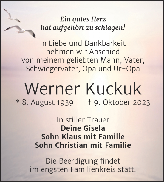 Traueranzeige von Werner Kuckuk von Trauerkombi Weißenfels