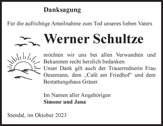 Traueranzeige von Werner Schultze von Volksstimme Altmark Ost