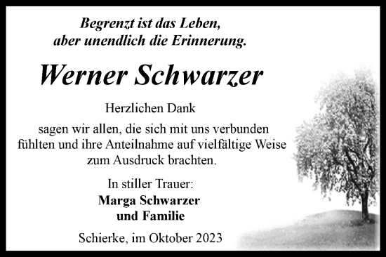 Traueranzeige von Werner Schwarzer von Volksstimme Wernigerode