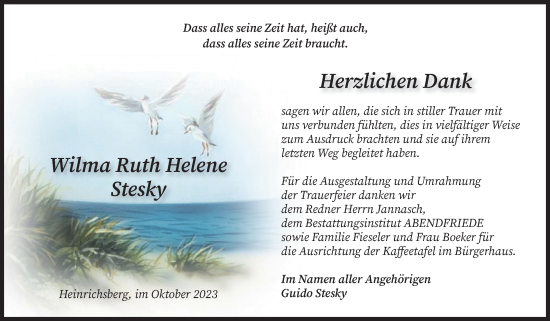 Traueranzeige von Wilma Ruth Helene Stesky von Volksstimme Haldensleben/Wolmirstedt