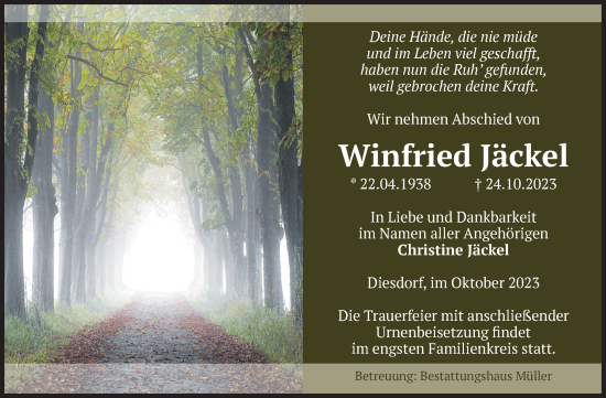 Traueranzeige von Winfried Jäckel von Volksstimme Altmark West