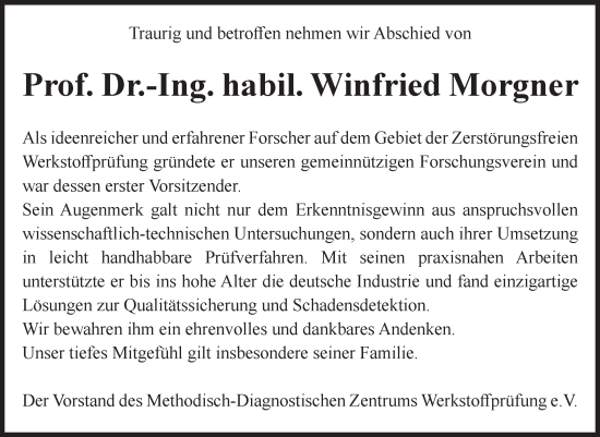 Traueranzeige von Winfried Morgner von Volksstimme Magdeburg