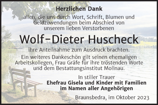 Traueranzeige von Wolf-Dieter Huscheck von Trauerkombi Merseburg