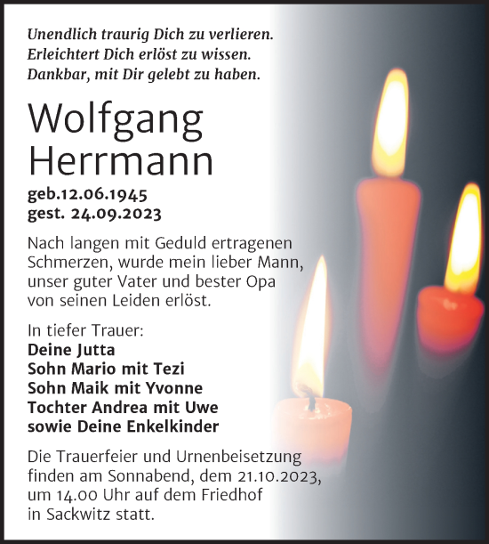 Traueranzeige von Wolfgang Herrmann von Trauerkombi Wittenberg