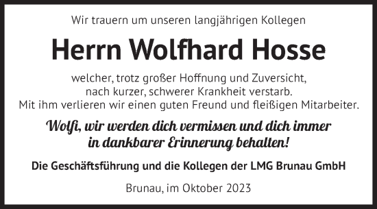 Traueranzeige von Wolfhard Hosse 