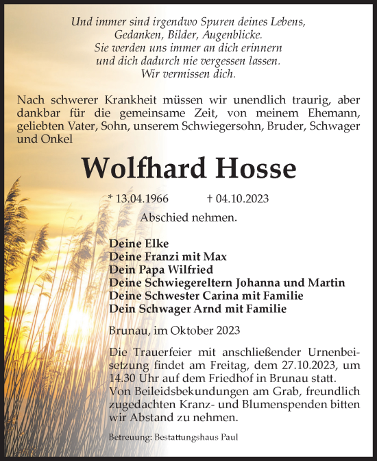 Traueranzeige von Wolfhard Hosse von Volksstimme Altmark West