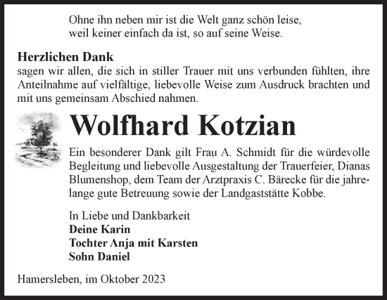 Traueranzeige von Wolfhard Kotzian von Volksstimme Oschersleben/Wanzleben