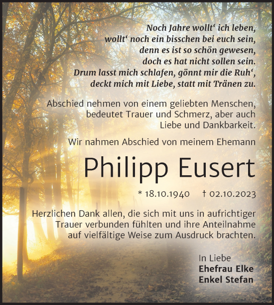 Traueranzeige von Philipp Eusert von Trauerkombi Bitterfeld