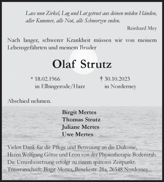 Traueranzeige von Olaf Strutz von Volksstimme Wernigerode