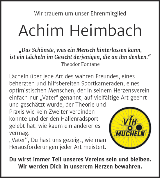 Traueranzeige von Achim Heimbach von Trauerkombi Merseburg
