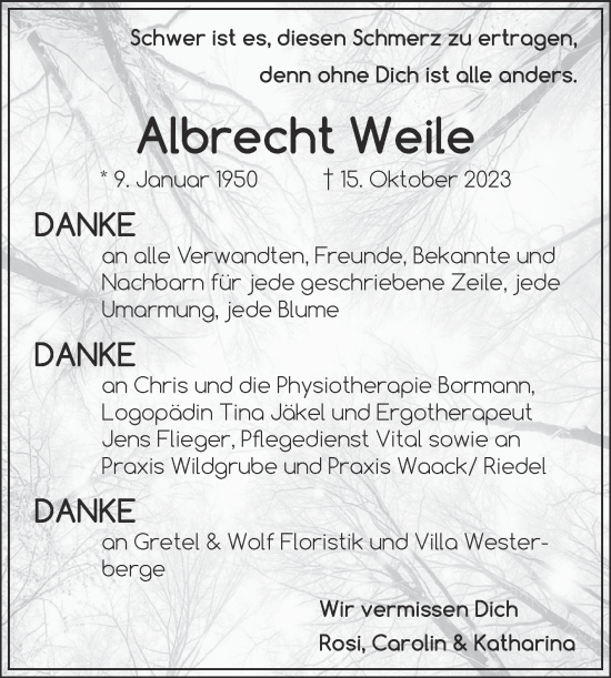 Traueranzeige von Albrecht Weile von Trauerkombi Aschersleben