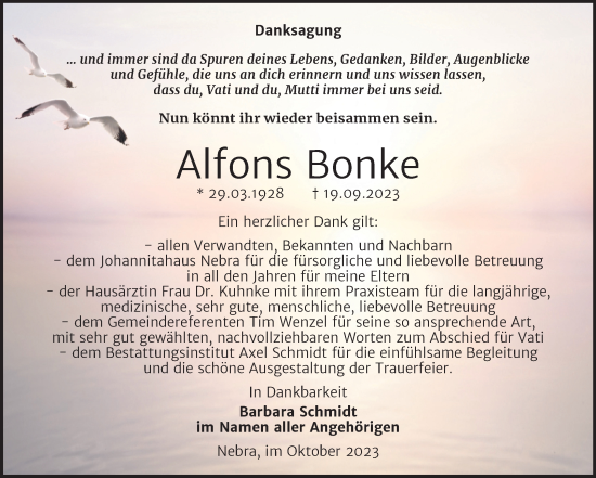 Traueranzeige von Alfons Bonke von Naumburger Tageblatt