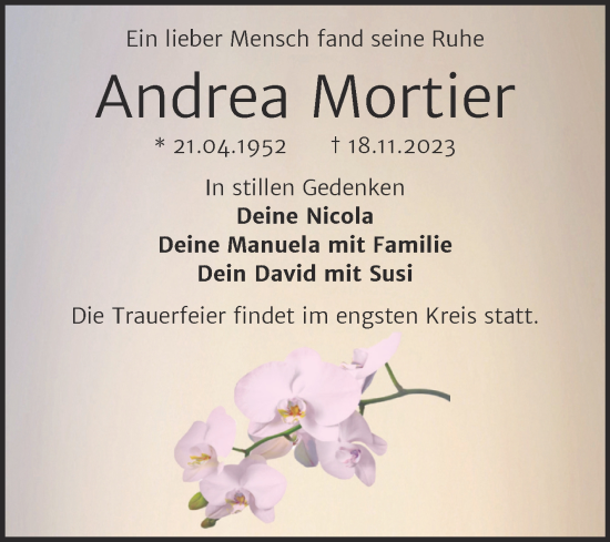 Traueranzeige von Andrea Mortier von Trauerkombi Weißenfels