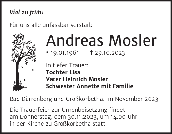 Traueranzeige von Andreas Mosler von Trauerkombi Merseburg