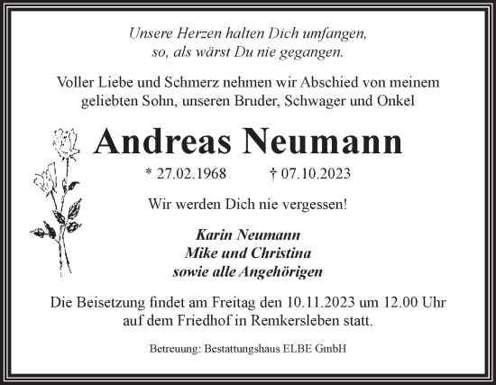 Traueranzeige von Andreas Neumann von Volksstimme Oschersleben/Wanzleben