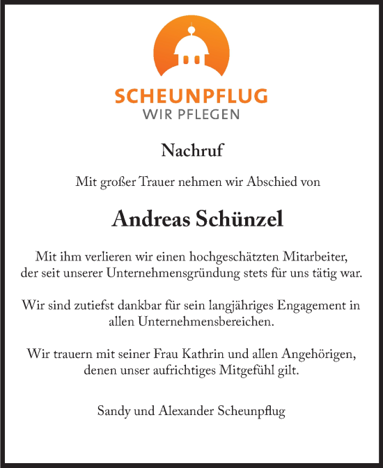 Traueranzeige von Andreas Schünzel von Mitteldeutsche Zeitung Weißenfels