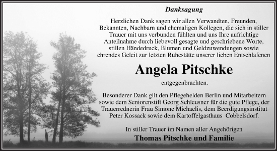 Traueranzeige von Angela Pitschke von Trauerkombi Wittenberg