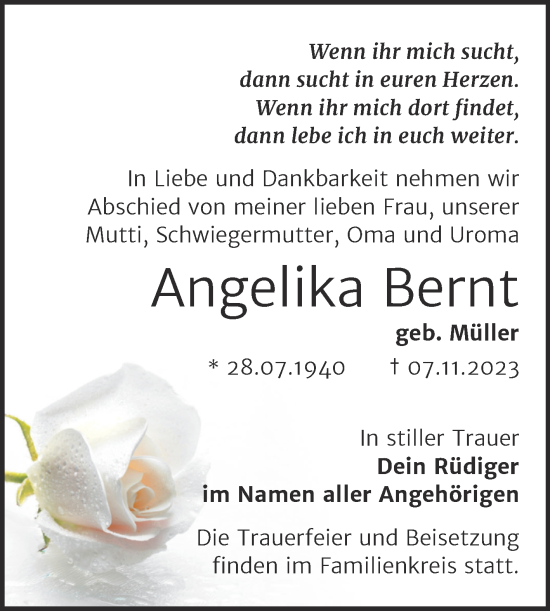 Traueranzeige von Angelika Bernt von Mitteldeutsche Zeitung Halle/Saalkreis