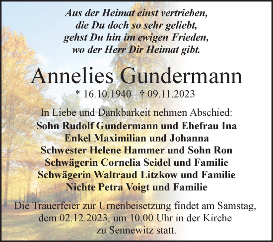 Traueranzeige von Annelies Gundermann von Mitteldeutsche Zeitung Halle/Saalkreis