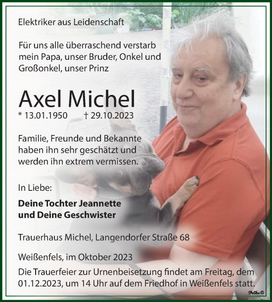 Traueranzeige von Axel Michel von Trauerkombi Weißenfels
