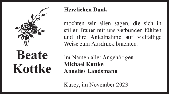 Traueranzeige von Beate Kottke von Volksstimme Altmark West