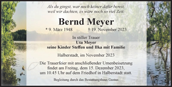 Traueranzeige von Bernd Meyer von Volksstimme Halberstadt