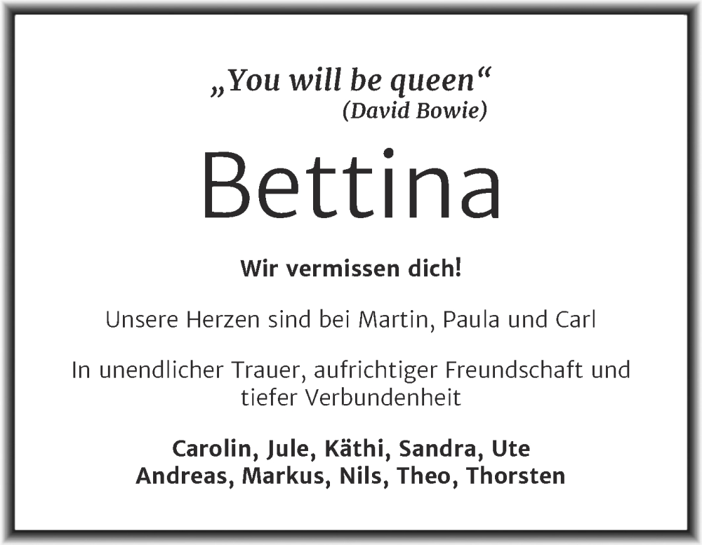  Traueranzeige für Bettina Giersberg vom 18.11.2023 aus Trauerkombi Quedlinburg