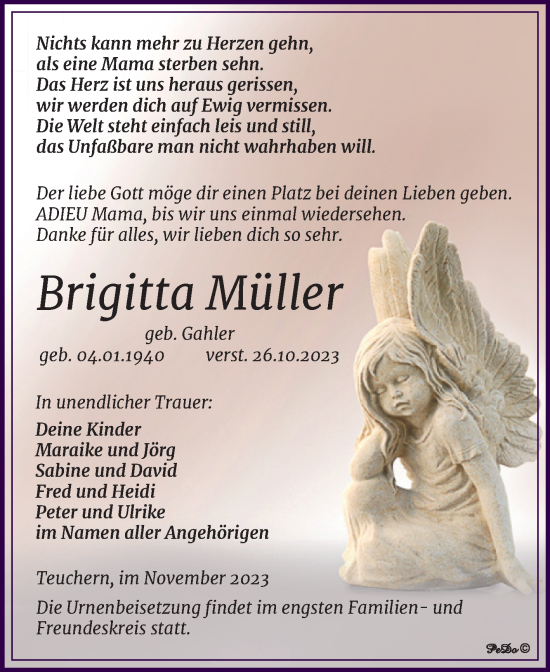 Traueranzeige von Brigitta Müller von Trauerkombi Weißenfels