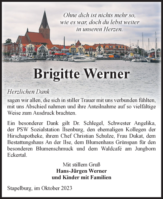 Traueranzeige von Brigitte Werner von Volksstimme Wernigerode