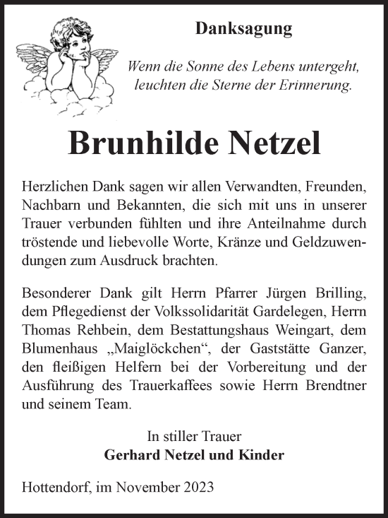 Traueranzeige von Brunhilde Netzel von Volksstimme Altmark Ost