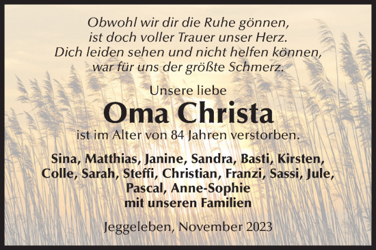 Traueranzeige von Christa  von Volksstimme Altmark West