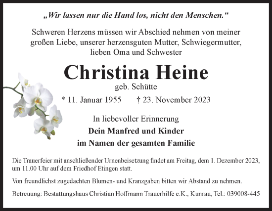Traueranzeige von Christina Heine von Volksstimme Altmark West